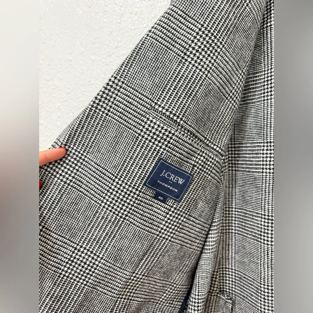 J.Crew Thompson Blazer 46 Black White Check Wool Blend Unlined Jacket